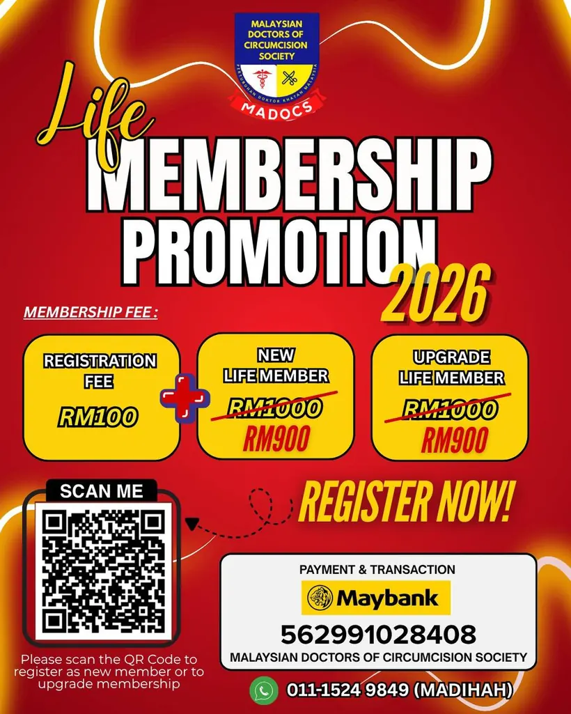 Poster Promosi Keahlian Seumur Hidup MADOCS 2026 dengan kadar yuran, maklumat pembayaran dan kod QR pendaftaran